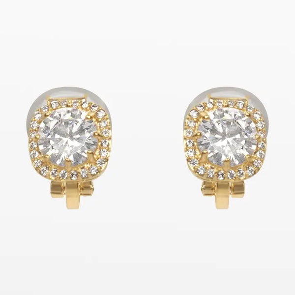 Earrings - Clip On - Gold - CZ Stud - Fashion
