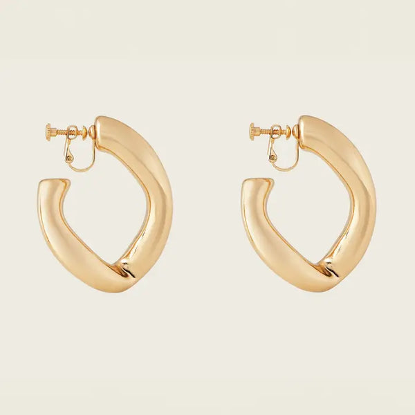 Earrings - Clip On - Gold Hoops - Fashion