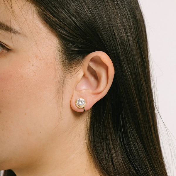 Earrings - Clip On - Gold - CZ Stud - Fashion