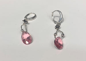 Earrings - .925 SS - Long - pink crystal - Artisan